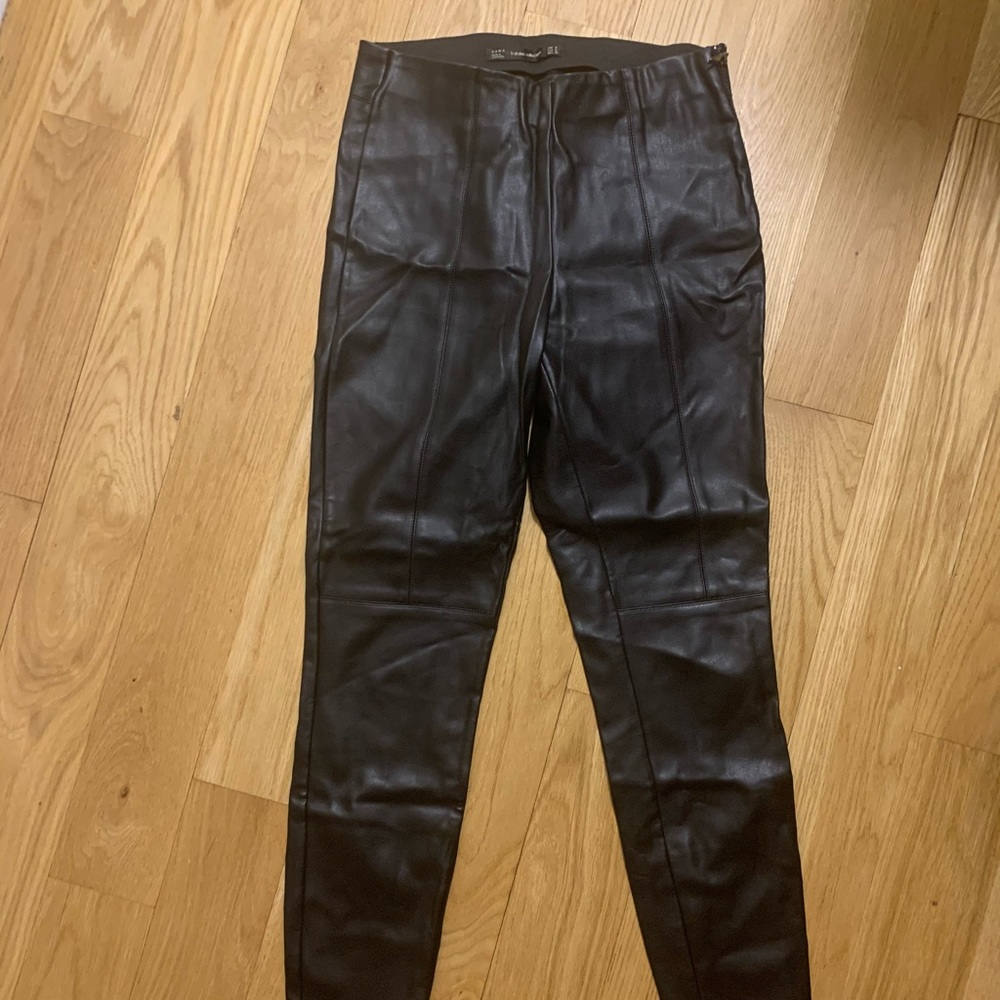High-Waisted Black Leather Pants with Hip Zipper